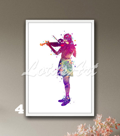 Girl Violinist Watercolor Print: Music Studio Decor, Girls Room Wall Art