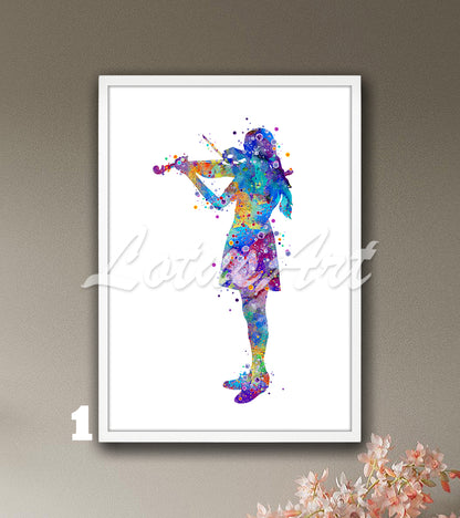 Girl Violinist Watercolor Print: Music Studio Decor, Girls Room Wall Art