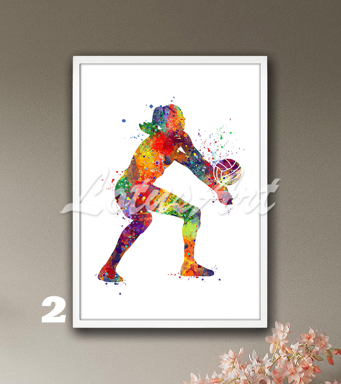 Girl volleyball player watercolor art sports decor in vibrant multicolor tones - kids room poster