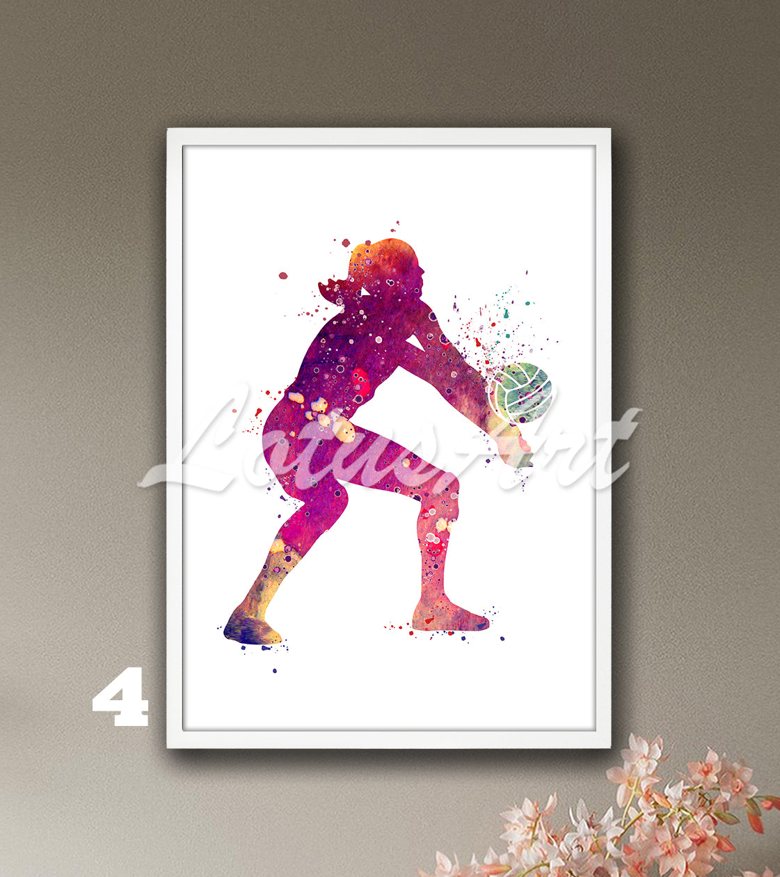 Girl volleyball player watercolor sports decor in multicolor - kids room wall art