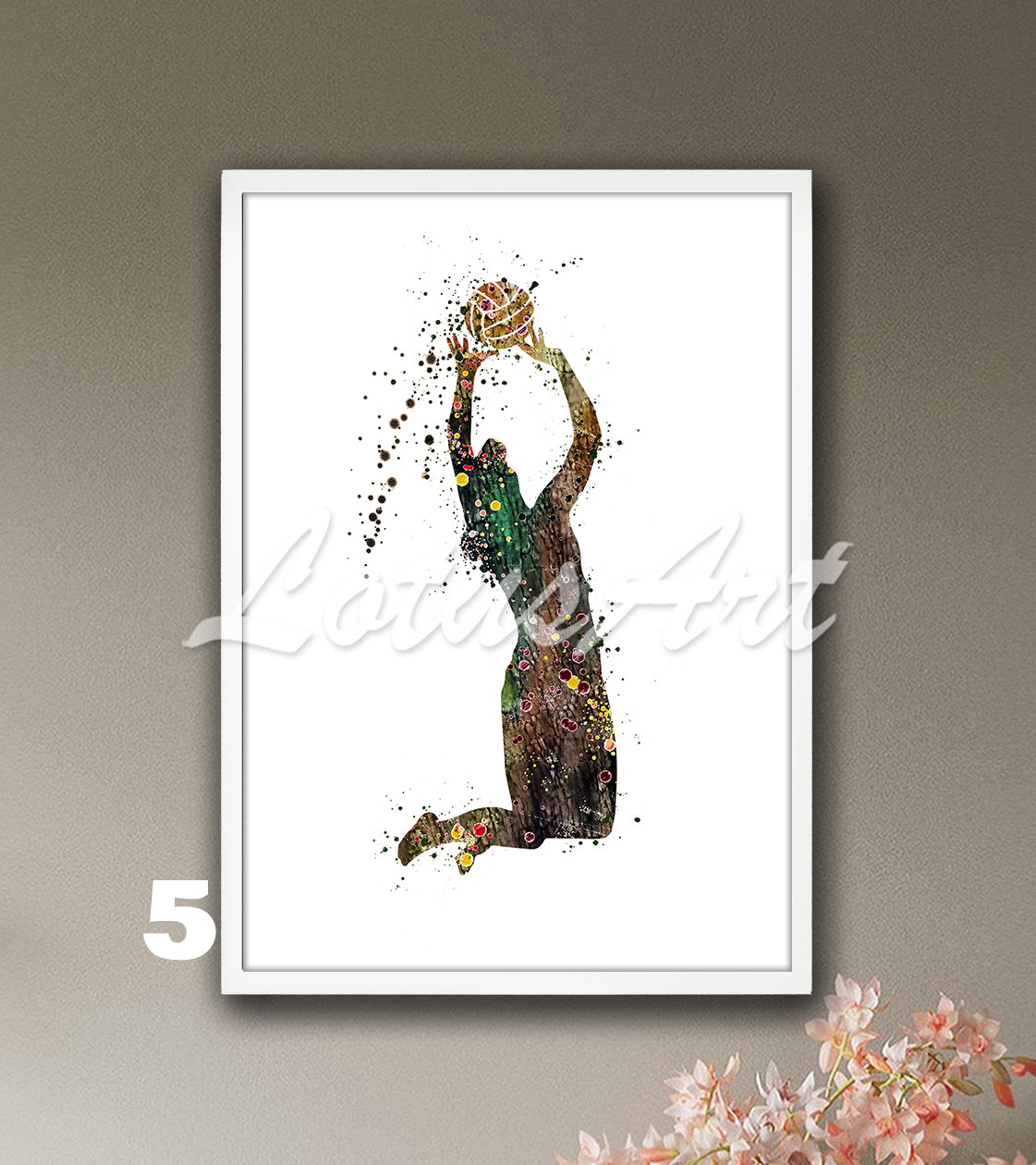 Girl volleyball setter watercolor sports art print in brown tones - kids room wall art