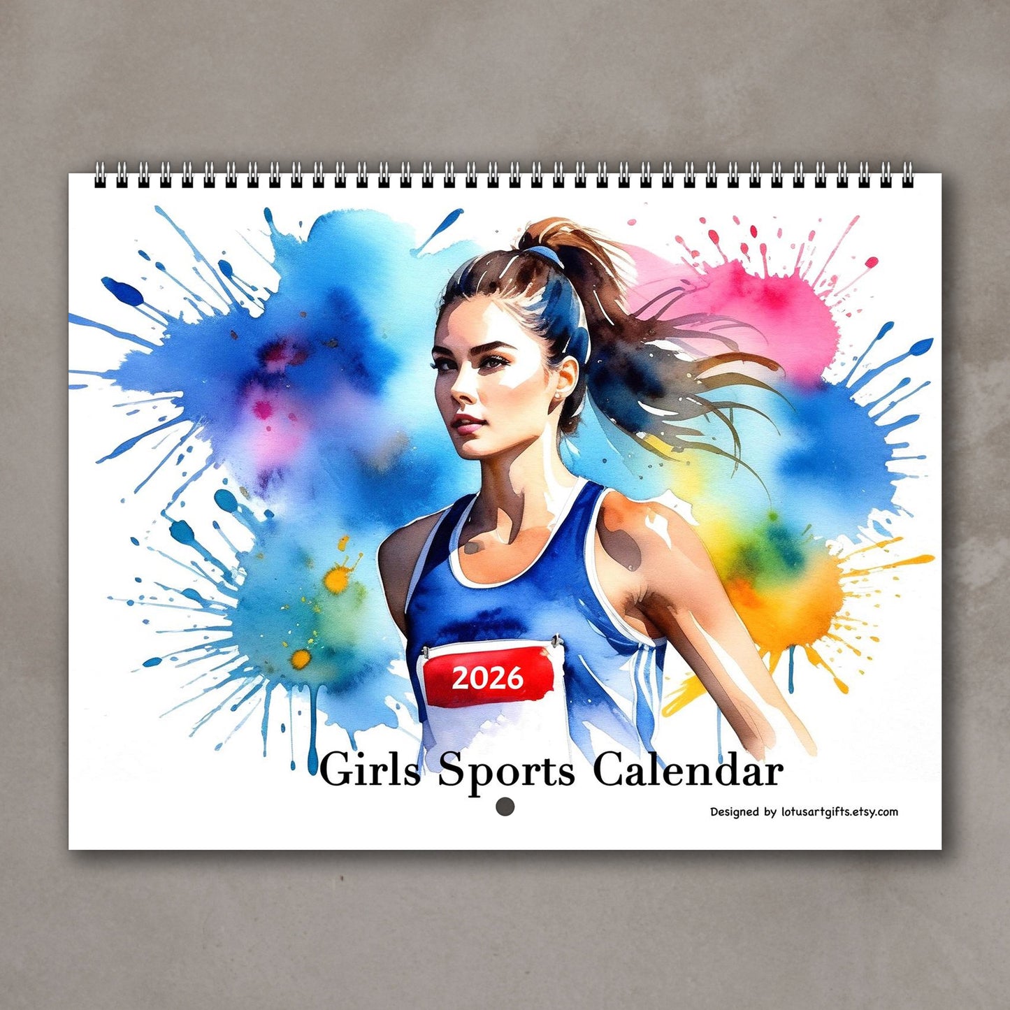 2026 Sports Wall Calendar – Girls Athlete Planner,  Watercolor Decor & Sports Art Gifts