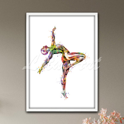 Gymnast anatomy muscles watercolor medical artwork in multicolor - sports clinic decor