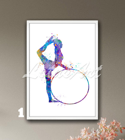 Rhythmic Gymnastics Hoop Watercolor Art Print – Girls Room Sports Wall Decor