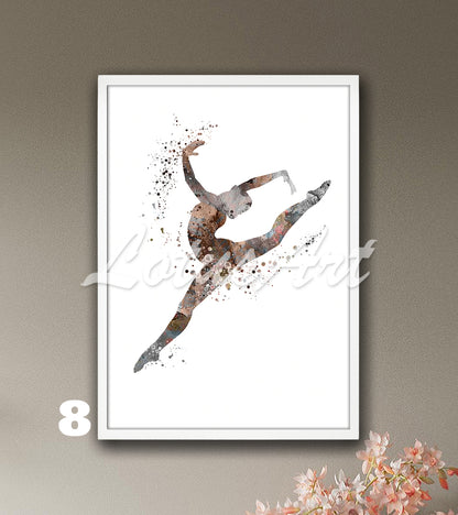 Gymnast girl watercolor sports wall art in pastel colors - rhythmic gymnastics decor