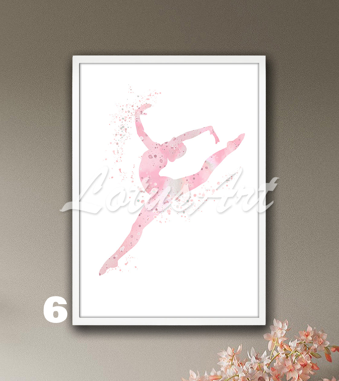Gymnast girl watercolor sports art in pink tones - rhythmic gymnastics decor