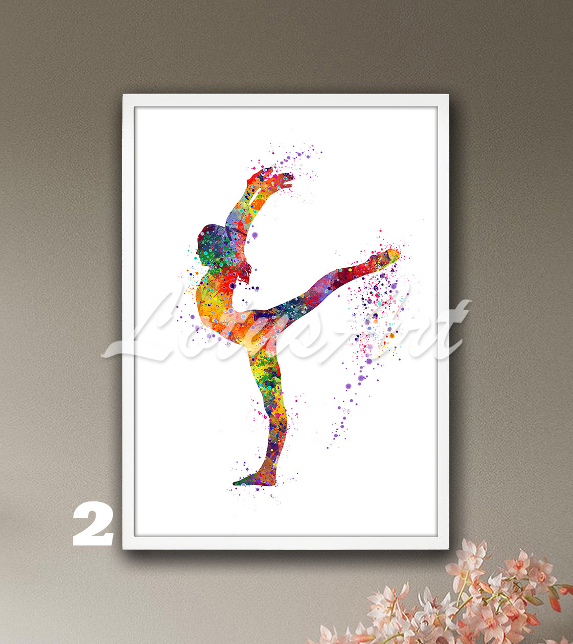 Gymnast girl watercolor sports wall art - multicolor athlete room decor