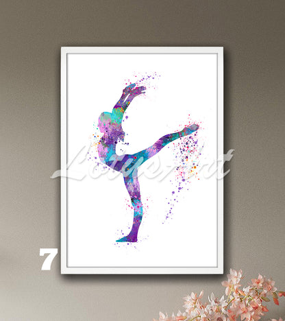 Gymnast girl sports watercolor art print - colorful athlete wall decor