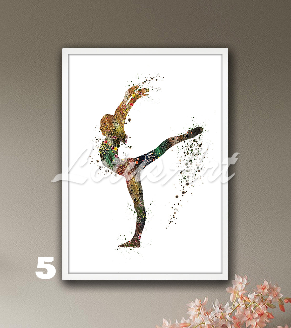 Gymnast girl sports watercolor wall art print - athlete room decor in brown tones