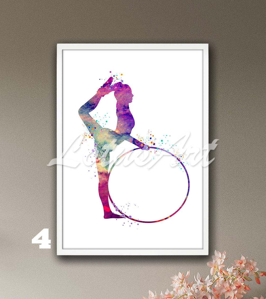 Gymnast girl with hoop watercolor decor - rhythmic gymnastics wall art