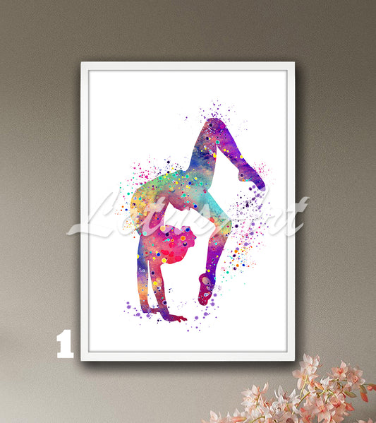 Gymnast watercolor art print - tumbling girl sports wall decor