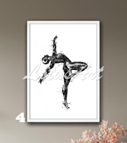 Body muscles anatomy watercolor art print of a girls gymnast, sports medical black white wall decor.