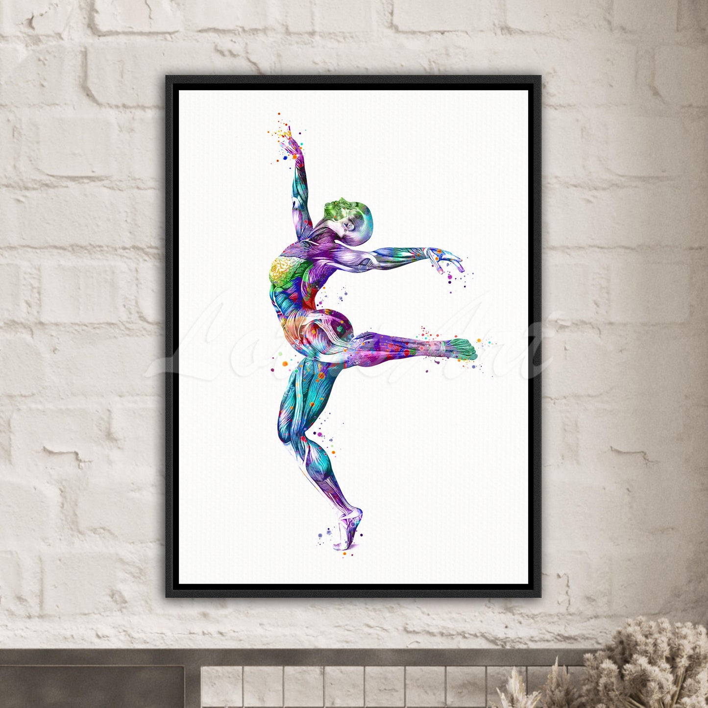 Body muscles anatomy canvas art of gymnastics, framed watercolor print of sports medical multicolor painting.