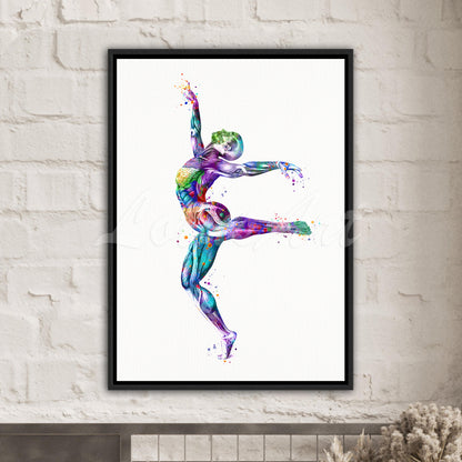 Body muscles anatomy canvas art of gymnastics, framed watercolor print of sports medical multicolor painting.