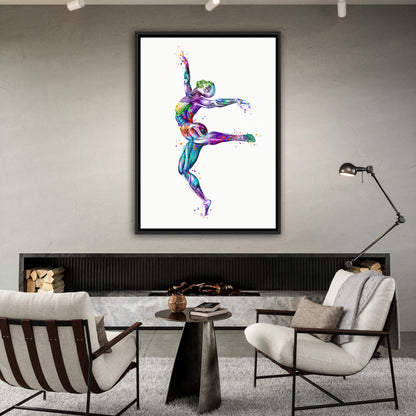 Body muscles anatomy canvas art of a girl gymnast, framed watercolor print of sports medical multicolor artwork.