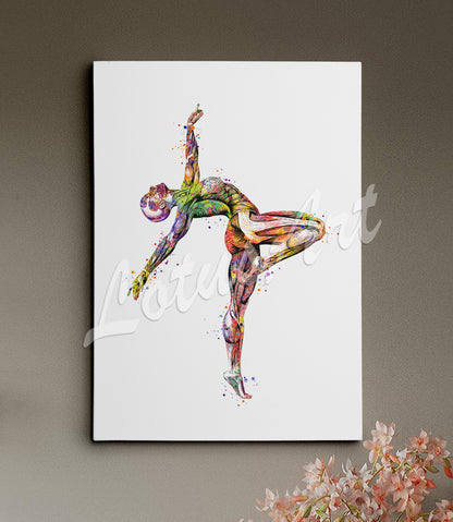 Body muscles anatomy canvas art of female gymnastics, watercolor print of sports medical painting.