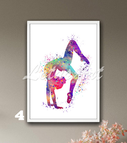 Colorful gymnastics tumbling sports print - vibrant watercolor wall art