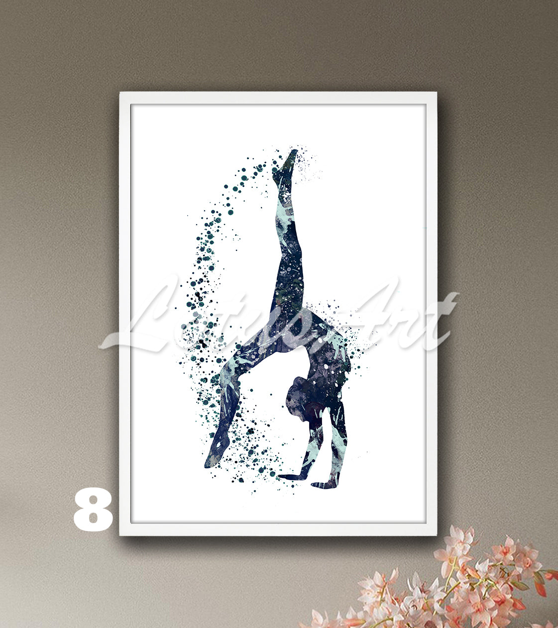 Gymnastics tumbling wall art in navy watercolor - girls sports decor