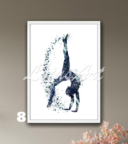 Gymnastics tumbling wall art in navy watercolor - girls sports decor