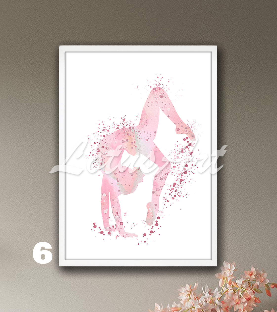 Gymnastics tumbling sports wall art in pink tones - watercolor gymnast decor