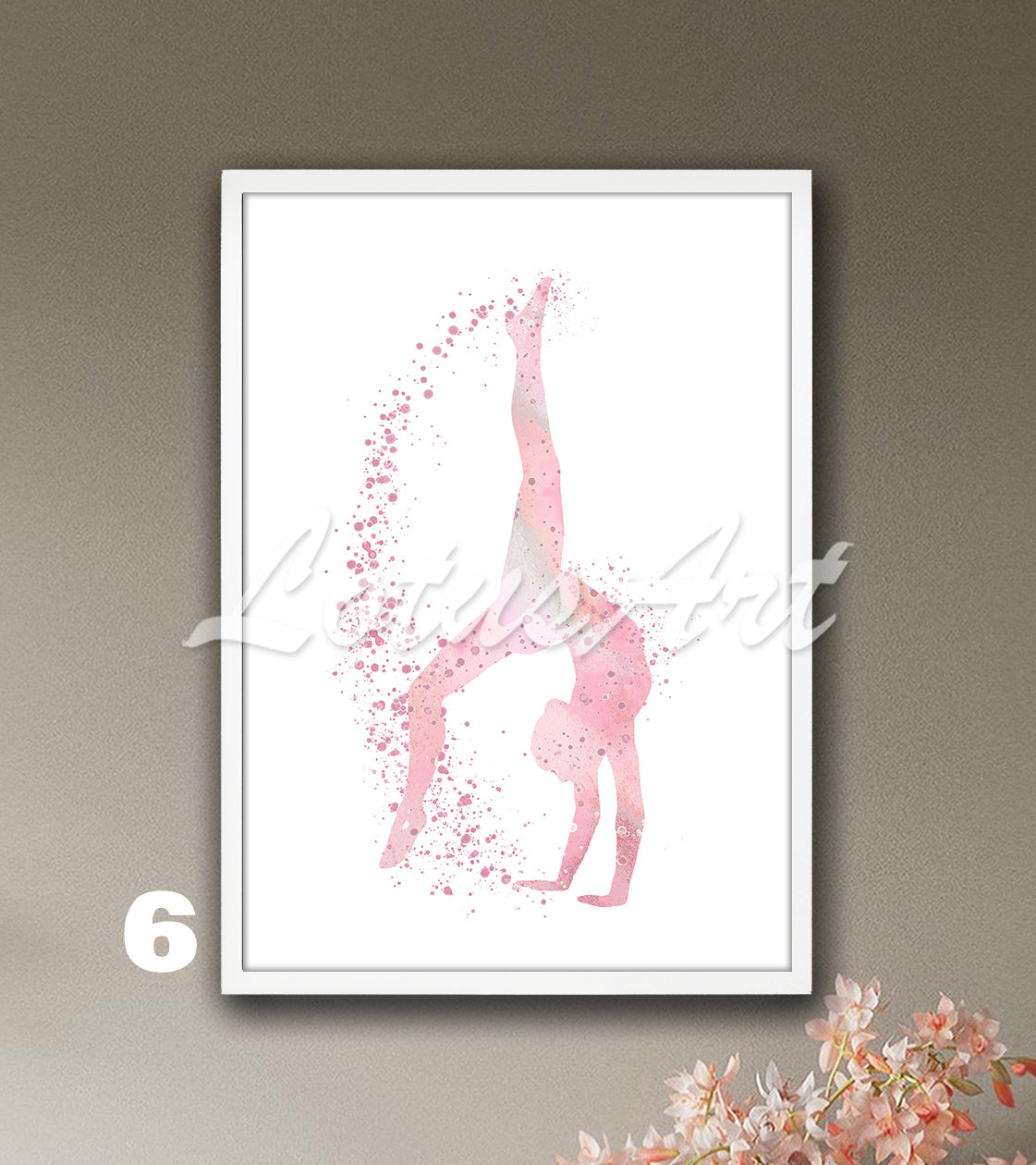 Gymnastics tumbling wall art in pink watercolor - girls sports decor