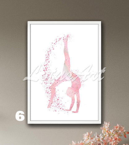 Gymnastics tumbling wall art in pink watercolor - girls sports decor