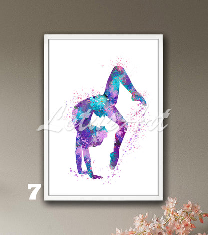 Gymnastics tumbling sports art print - watercolor girls wall decor