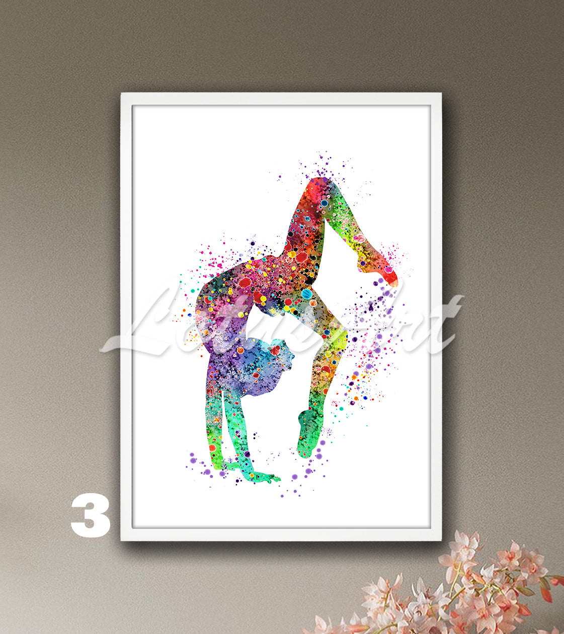 Gymnastics tumbling watercolor sports art - girls room wall decor print in rainbow tones