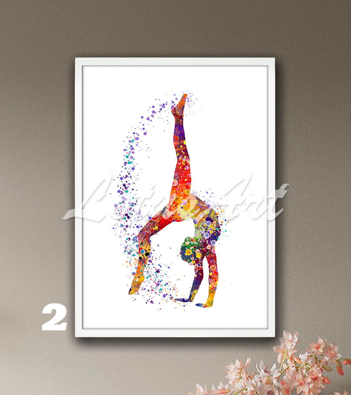 Gymnastics tumbling wall art - colorful watercolor sports decor for girls