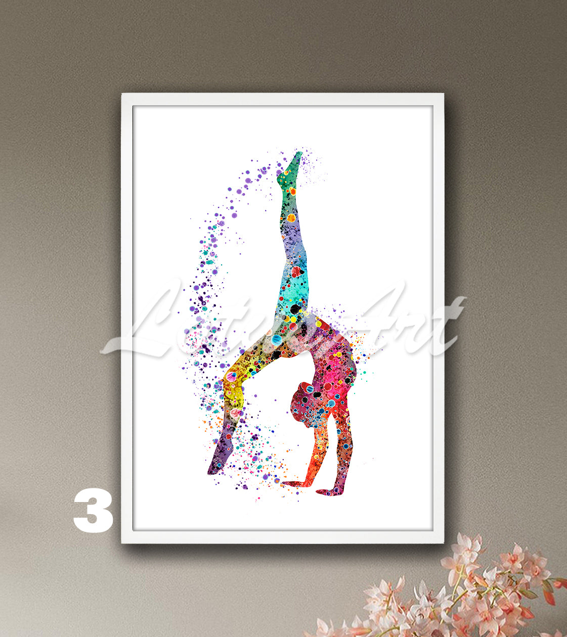 Gymnastics tumbling watercolor sports print - girls athlete room decor