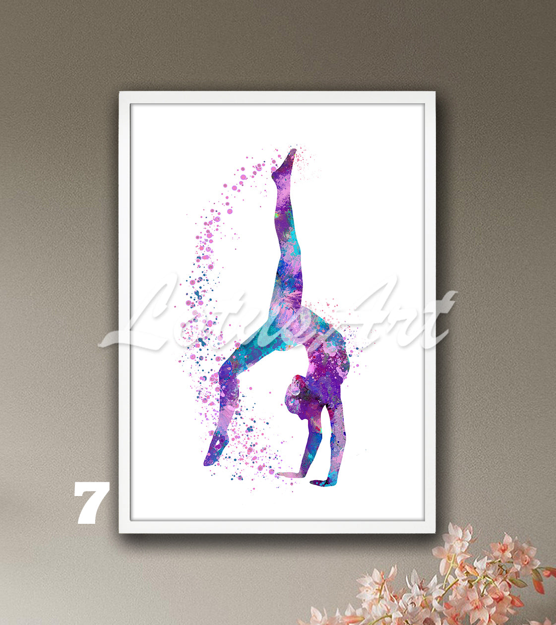 Gymnastics tumbling watercolor sports print - girls athlete wall art