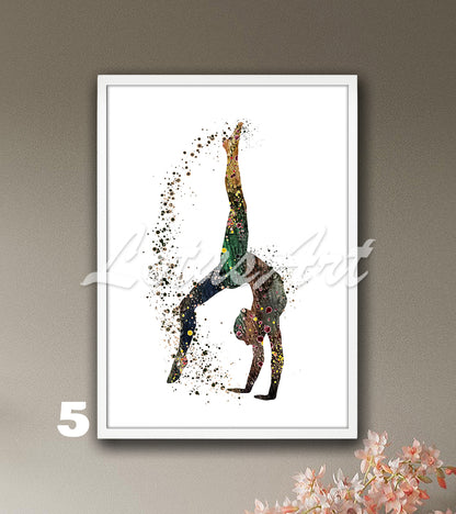 Gymnastics tumbling watercolor wall art - girls sports room decor