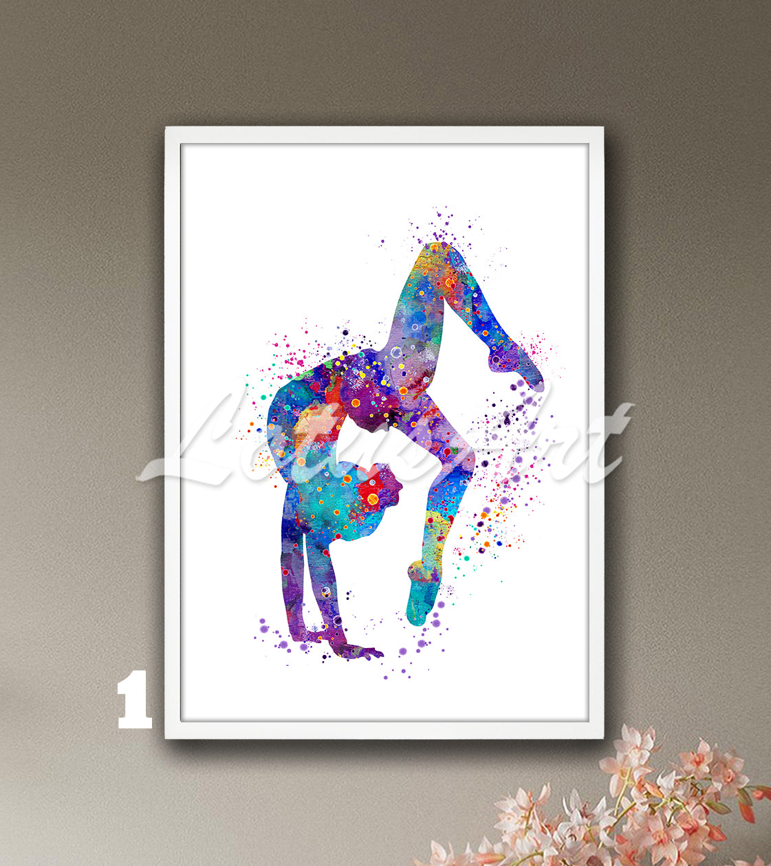 Gymnastics tumbling watercolor art print - girls gymnast sports wall decor