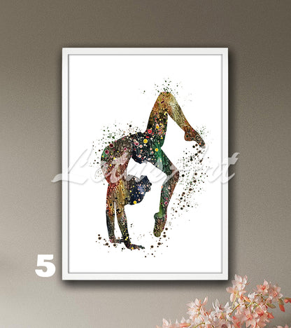 Gymnastics tumbling watercolor sports wall art - girls gymnast room decor