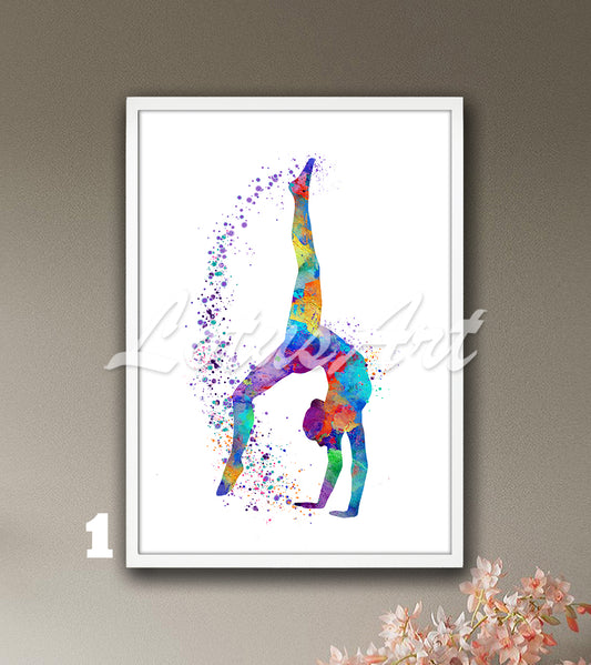 Gymnastics tumbling watercolor print - girls sports wall art decor