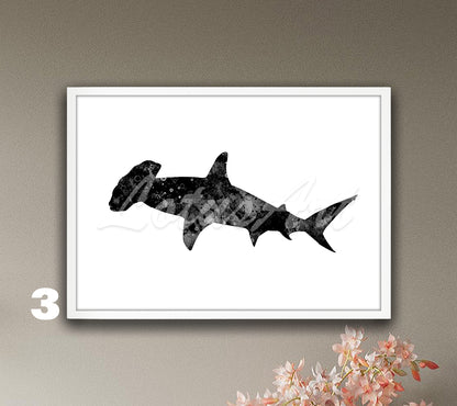 Hammerhead Shark Watercolor Wall Art – Nautical Nursery & Kids Room Decor
