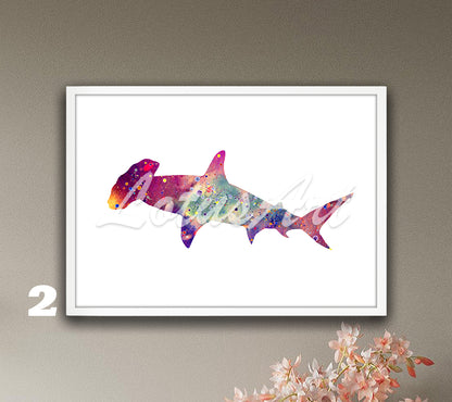 Hammerhead Shark Watercolor Wall Art – Nautical Nursery & Kids Room Decor