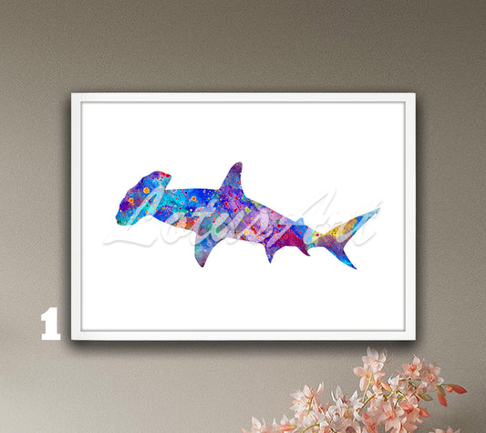 Hammerhead Shark Watercolor Wall Art – Nautical Nursery & Kids Room Decor