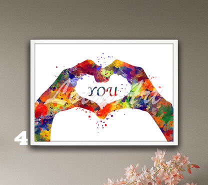 Heart Hands Love Watercolor Print – Romantic Valentine Gift for Her & for Him