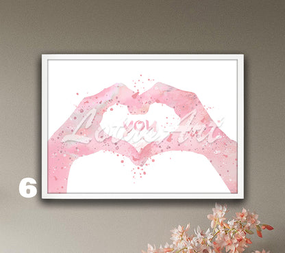 Heart Hands Love Watercolor Print – Romantic Valentine Gift for Her & for Him