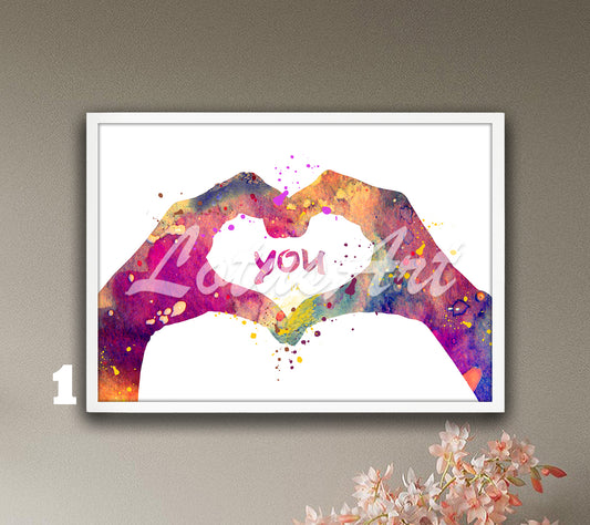 Heart Hands Love Watercolor Print – Romantic Valentine Gift for Her & for Him