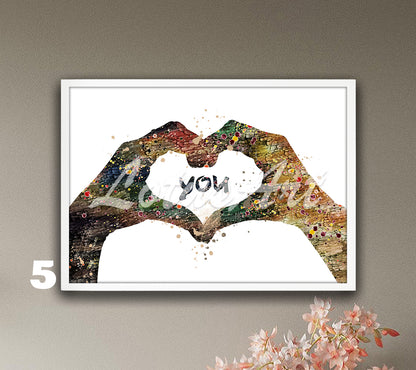 Heart Hands Love Watercolor Print – Romantic Valentine Gift for Her & for Him