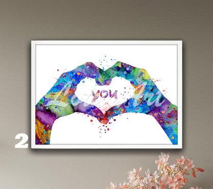 Heart Hands Love Watercolor Print – Romantic Valentine Gift for Her & for Him