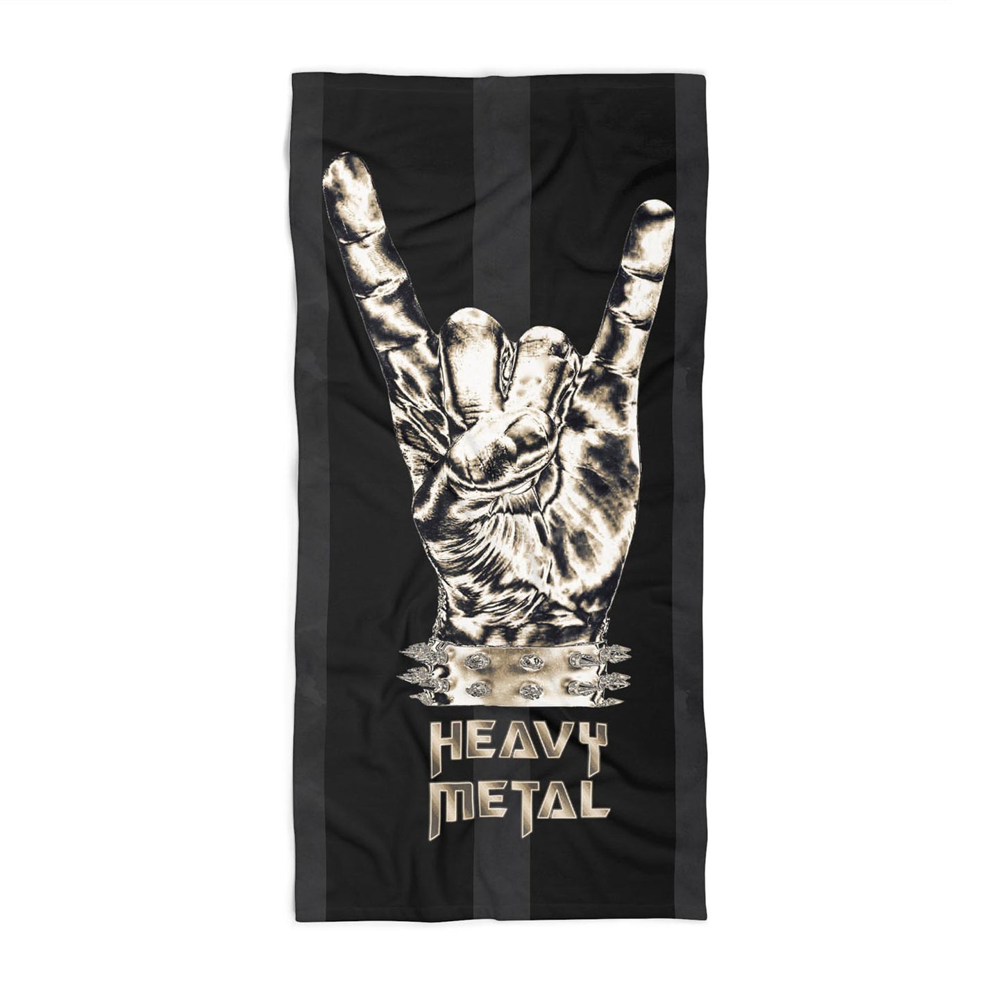 Heavy metal sign beach towel rock music black design, summer pool gift front view