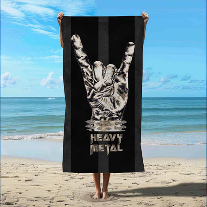 Heavy metal sign beach towel rock music black design, summer pool gift lifestyle beach