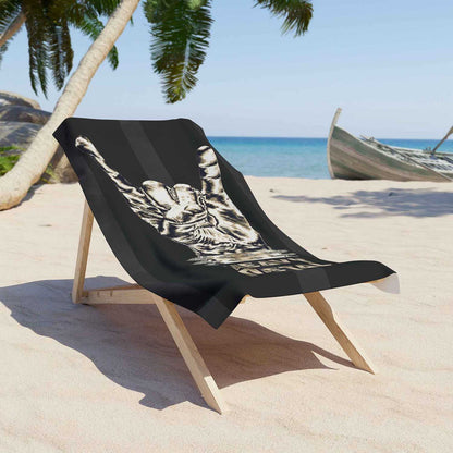 Heavy metal sign beach towel rock music black design, summer pool gift on a lounger