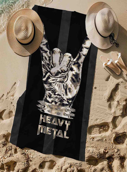 Heavy metal sign beach towel rock music black design, summer pool gift lifestyle sand