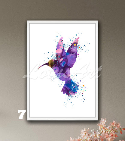 Hummingbird Watercolor Art Print, Exotic Wild Birds Nursery Wall Decor, Kids Room Gift