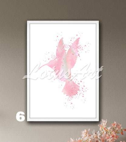 Hummingbird Watercolor Art Print, Exotic Wild Birds Nursery Wall Decor, Kids Room Gift