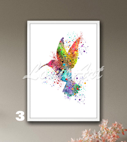 Hummingbird Watercolor Art Print, Exotic Wild Birds Nursery Wall Decor, Kids Room Gift